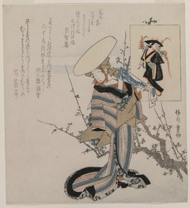 藤の乙女とマッチした梅の木の女...、c。 1830年代初頭。 作： Yanagawa Shigenobu