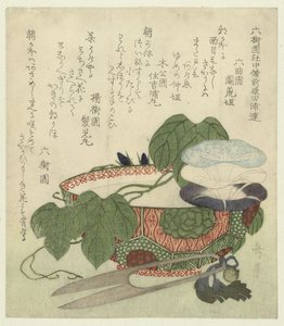 磁器の鉢に咲くヒルガオ 作： Yashima Gakutei