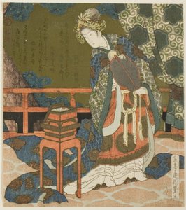 箱の中の糸と蜘蛛の巣を調べている 2 人の中国人女性、シリーズ「ドラム グループのディプティク」より 作： Yashima Gakutei