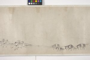 穀物を運ぶ100頭のロバ、手巻、1700年頃（紙にインク）
