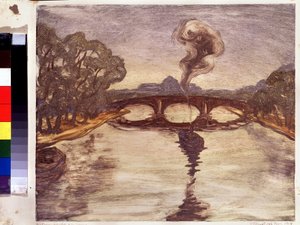 セーヌ川のボート。 （セーヌ川のボート）。 Peinture de Yelisaveta (Elisabeth) Sergeyevna Kruglikova (Elizaveta Sergeevna Krouglikova) (1865-1941)、estampe (モノタイプ)