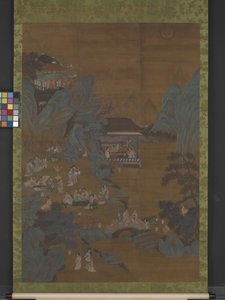 Evening Banquet In The Peach And Plum Garden (ink, colour, gold on silk)   1449423   ja       japanese Successfully Translated  Original: Two Drawings on One Sheet: Landscape - Color Wash, Titian (no. 9); Landscape - color wash, Rubens (no. 10) Translat: T 作： Ying Qiu