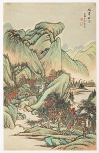 泉山と華山の紅葉、12枚の葉のアルバムから 作： Yongxi Jin