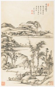 12枚の葉のアルバムからのきれいな池での秋の熟考 作： Yongxi Jin
