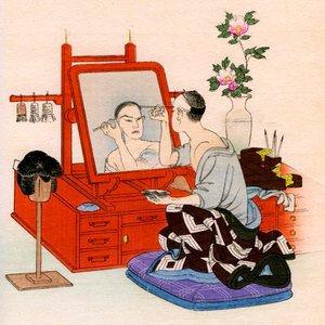 日本の伝統演劇: 役者が楽屋で化粧をする 作： Yoshimune Arai