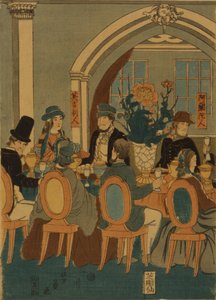 五か国横浜クラブの晩餐会、1861年 作： Yoshitomi Utagawa