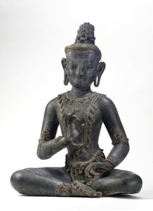 ネパール・中国風菩薩像（漆、布、青・金・緑の塗料と金箔の痕跡 作： Yuan Dynasty Chinese School