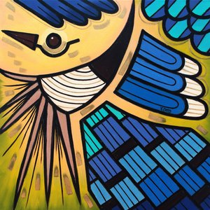 裏庭の鳥 アオカケス、2023年（油彩、キャンバスパネル） 作： Yue Zeng