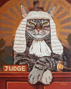キャット・ジャッジ、2023年（ミクストメディア、ウッドボード） 作： Yue Zeng