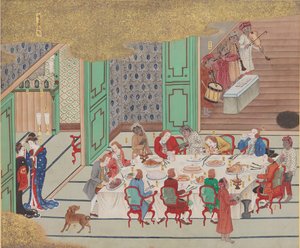 オランダの晩餐会、長崎のクリスマスイブ、晩鑑図より、1797年。 作： Yushi Ishizaki