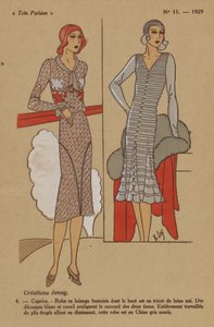 非常にパリジャン、1929 年、No. 11: Creations Jenny. / 4. - 気まぐれ。 - ウールのドレス... 作： Y.v. Luq