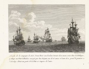 Jan Bart valt Hollandse schepen in de Baltische zee aan、1675 1675 年の作戦の終わりに、同じ 10 門のコルセアを搭載したジャン バルトがバルト海を巡航し、そこでオランダ艦隊を攻撃しました (...) (オブジェクトのタイトル) ジャンバーの戦いのコレクション 作： Yves Marie Le Gouaz