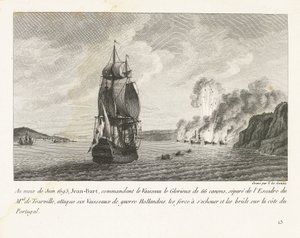Jan Bart valt zes Hollandse schepen aan voor de kust van Portugal、1693 1693 年 6 月、66 門の大砲のヴァイソー ル グロリュー (Vaisseau le Glorieux) を指揮するジャン バルト (...) は、ポルトガルの海岸で 6 隻のオランダ軍艦 (...) を攻撃しました (オブジェクトのタイトル)。 録音