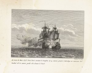Jan Bart verovert een Hollands fregat、1678 年 1678 年 3 月、ジャン バルトは 14 門のドーフィンに乗り、32 門のオランダ船に乗り込み、テクセルの前で沿岸警備隊を務めました (オブジェクトのタイトル) Esの酋長、ジャン＝バールの戦いのコレクション 作： Yves Marie Le Gouaz