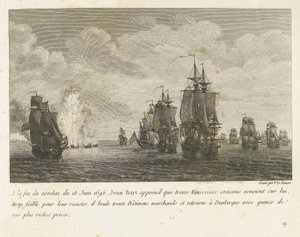 Treffen tussen een vloot onder Jan Bart en een Hollandse vloot、1696 1696 年 6 月 18 日の戦闘の終わりに、ジャン=バールは 13 隻の敵船 (...) を知り、15 の最も豪華な賞品 (オブジェクトの称号) を持ってダンケルクに戻ります。 コンバのコレクション
