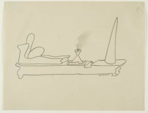 煙を吐く容器を伴うシュルレアリスム的構図 作： Yves Tanguy