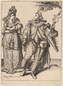 たいまつを持ったプレイヤーに導かれる女性 作： Zacharias Dolendo after Jacques de Gheyn II