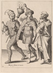 羽毛の服を着たカップルに話しかける年老いたママー 作： Zacharias Dolendo after Jacques de Gheyn II