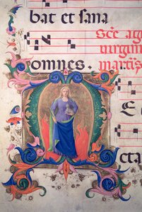 Missal 515 f.13v譜面から聖アグネスを描いた歴史的な初期の「M」