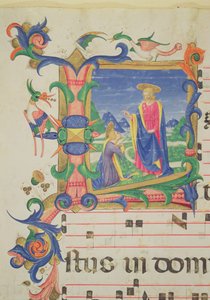 ミッサ515 f.72v歴史的な初期の「L」は、メアリーマグダレンに現れたキリストを描写し、1449年より前に実行された合唱団の本からフィリッポディマッテオトレリ（1409-68）によって照らされた国境