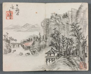 人物と風景のミニチュアアルバム（橋のある崖の風景）
