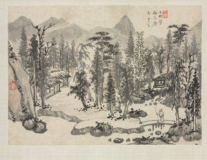 さまざまなスタイルの風景画帖: 呉鎮の風景画 作： Zha Shibiao