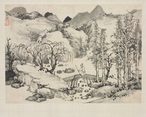 さまざまなスタイルの風景アルバム: 橋の上のアーティストのいる風景