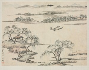 さまざまなスタイルのランドスケープアルバム：武陵の流れ、1684年。 作： Zha Shibiao