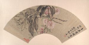 桃の花と牡丹、カリフォルニア州。 1860年。 作： Zhao Zhiqian