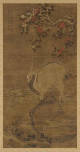 雄鹿、雌鹿、赤椿の雪中 作： Zhou Yuan