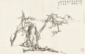 風景と花、6枚の葉のアルバム 作： Zhu da Bada Shanren