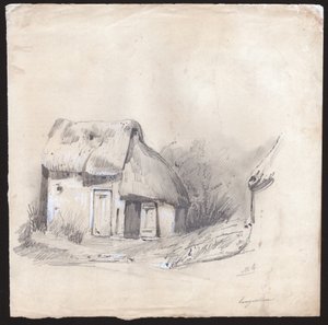 フランスの中心部にある茅葺きのコテージ。 約。 1830年（イラスト）