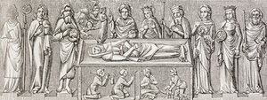 カトリックの聖女であるハンガリー王女エリザベート（1207～1231年）の墓の浮き彫りに倣って、1880年頃にロンドンで出版されたPaul Lacroix著「Military and Religious Life in the Middle Ages」より