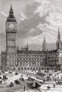 ビッグ ベンと国会議事堂、ロンドン、イギリス、19 世紀にここで見られます。 作： 。 。