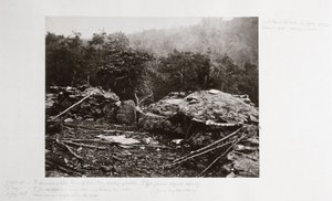 1863年7月、ペンシルバニア州ゲティスバーグ、リトルラウンドトップヒルの胸壁 作： Ferdinand Georg Waldmuller