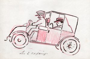 運転手付きの車。 1910年頃（絵） 作： . .