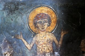 ギリシャ、クレタ島ディアヴァイデ、アギオス・ゲオルギオス・スファキオティスのビザンチン様式教会のフレスコ画「キリスト」（写真） 作： Georg Carl Heinrich Dollmann