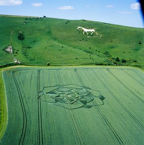 小麦畑のクロップサークル、ミルク・ヒル、アルトン・プリアーズ、ヴェール・オブ・ピューシー、ウィルトシャー