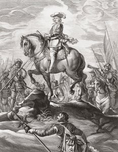 1634 年 7 月、アルプスを越えて部隊を率いるオーストリアのフェルディナンド 作： . .