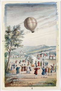 アノネでのモンゴルフィエの初昇天」（フランス、1783年6月5日 作： Frederick (attr. to) Barnard
