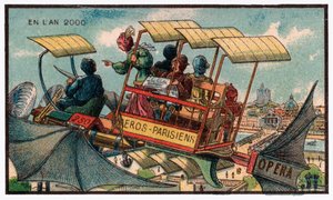 パリの空飛ぶバス、1910年頃 作： . .
