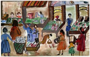 フランスの食品市場、1950年頃 作： . .