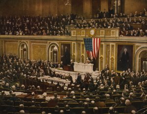 世界の自由のために、ウッドロー・ウィルソン大統領は議会にドイツに対する宣戦布告を求める、4月2日 作： . .