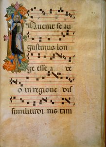 聖アウグスティヌスの図柄入りイニシャル（Corale 19, c. 149）、シルベストロ・デイ・ゲラルドゥッチによるサンタ・マリア・デッリ・アンジェリ教会の聖歌隊席19番のための作品で、フィレンツェのビブリオテカ・メディック・ローレンツィアーナに保存されている。 作： Henry Charles Fehr