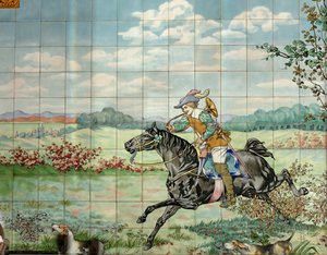 インテリア ビュー、タイル パネル、画家のファーシー アーネスト トンデュール、遺言執行者のボッホ フレール ラ ルヴィエール 作： . .