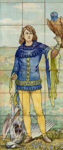 インテリア ビュー、タイル パネル、画家 Furcy Ernest Tondeur、遺言執行者 Boch Frères La Louvière 作： . .