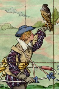 インテリア ビュー、タイル パネル、画家 Furcy Ernest Tondeur、執行者 Boch Frères La Louvière、2 番目のパネル、詳細