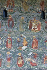 修道院 (manastirea Sucevita)。 教会。 外観。 南壁です。 壁画。