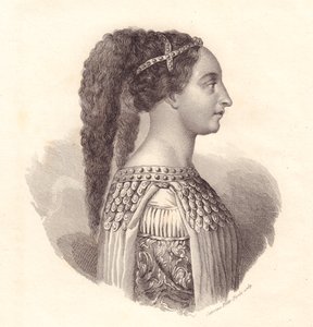 イタリアの貴婦人Isotta degli Atti（1432年頃～1474年頃）の肖像、Caterina Piotti-Pirolaによる銅版画 作： William Walcutt