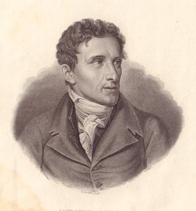 イタリアの彫刻家アントニオ・カノーヴァ（1757-1822）の肖像、ジュゼッペ・ボッシの絵画からA・ロカテッリによる銅版画